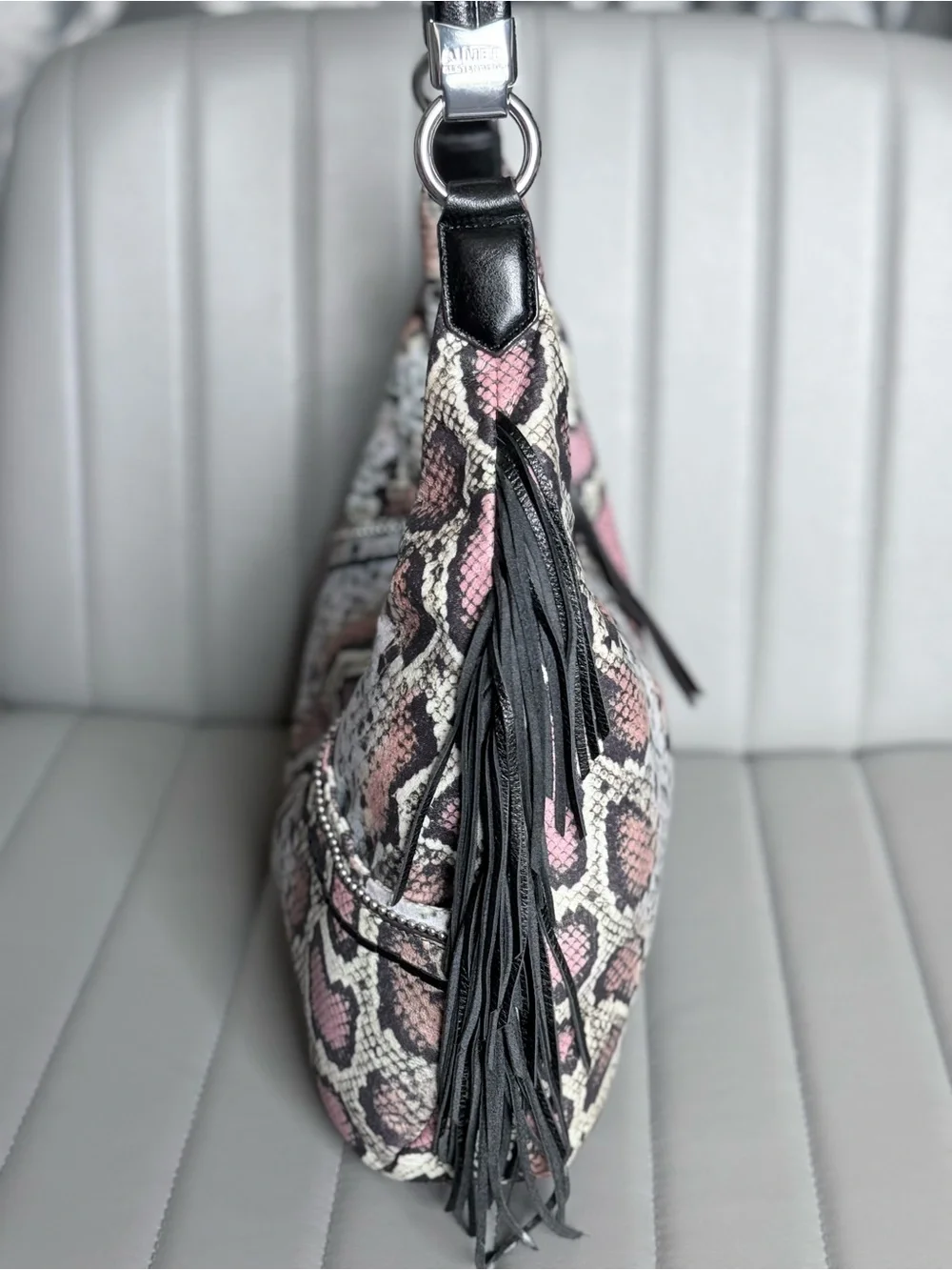 Aimee Kestenberg NWOT Fringe Hobo Snake-Print Western Chic Leather